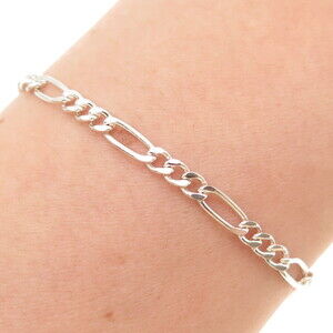 925 Sterling Silver Italy Figaro Link Bracelet 7"